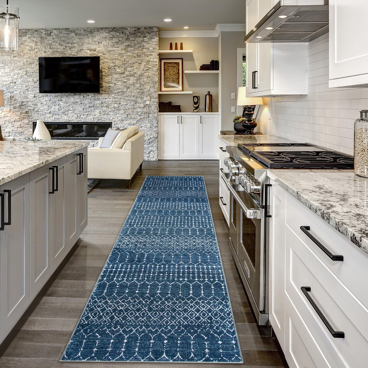 Lahome Moroccan Indoor Rugs for Entryway 2x3 Area Rug Non-Slip Backing Washable Inside Door Mats Low-Profile Throw Soft Rugs for Bathroom, Geometric Print Distressed Blue Rug for Kitchen Bedside Hana