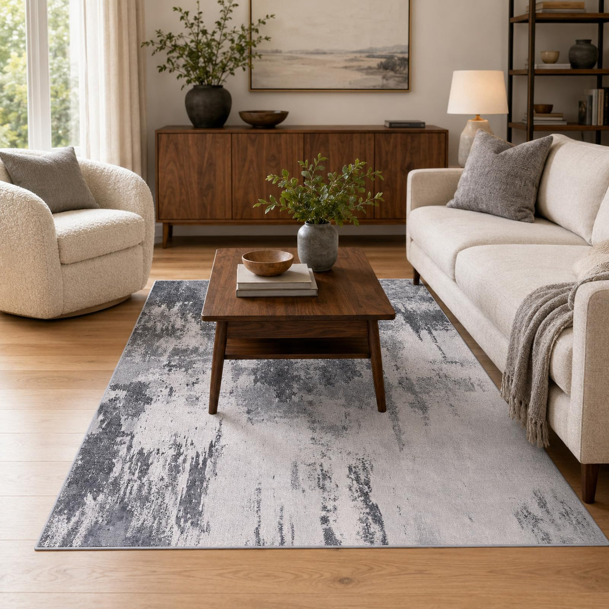 Ompaa 2x6 Rug Runners for Hallways Kitchen Runner Rug Non Slip Washable Grey Long Runner Rugs with Rubber Backing Soft Abstract Carpet Runner for Hallways, Kitchen, Bedroom, Bathroom, Entryway