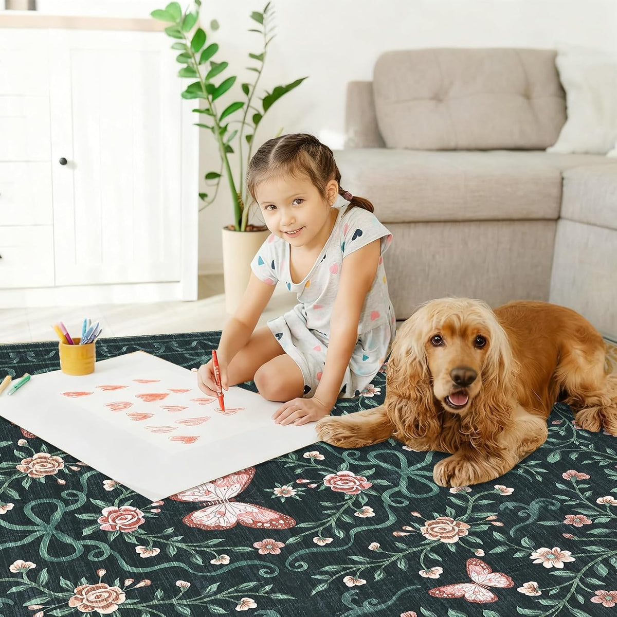 GarveeHome Floral Runner Rug Butterfly Bow Rose Bordered Carpet