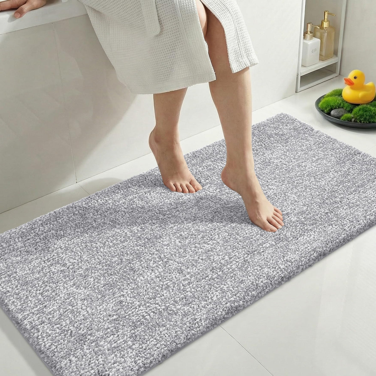 Yimobra Non Slip Machine Washable Bathroom Rug 24x17 Light Beige and White