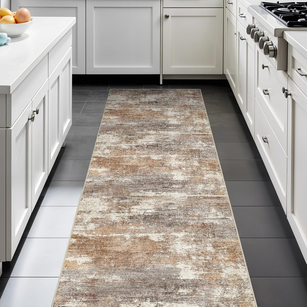 2x5 Runner Rug Washable Moroccan: Non Slip Kitchen Long Floor Mat Beige