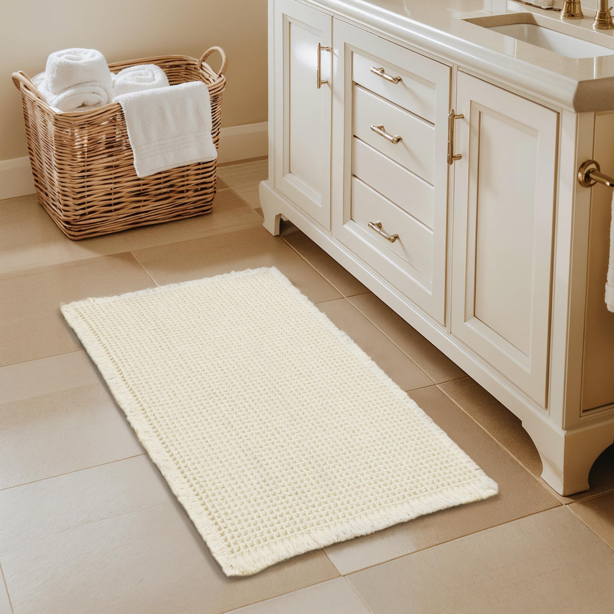 SUBRTEX Bathroom Rugs Chenille Bath Rug Soft Short Plush Bath Mat Soft Shower Mat Water Absorbent Shower Mat Quick Dry Machine Washable(White,18" x 24")