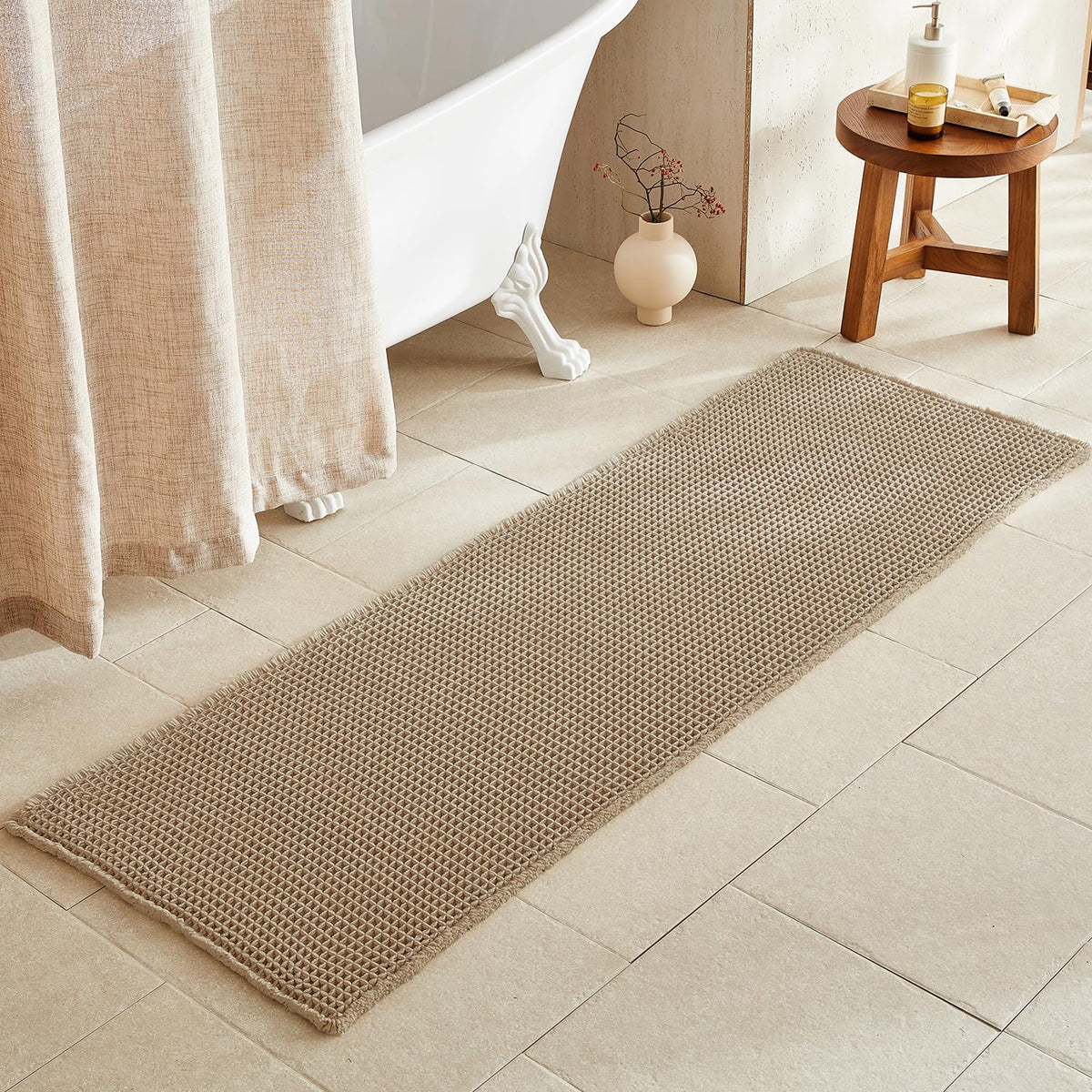 TYUU Waffle Bath Mat, Boho Bathroom Rugs Non Slip Washable, 30x20 Khaki
