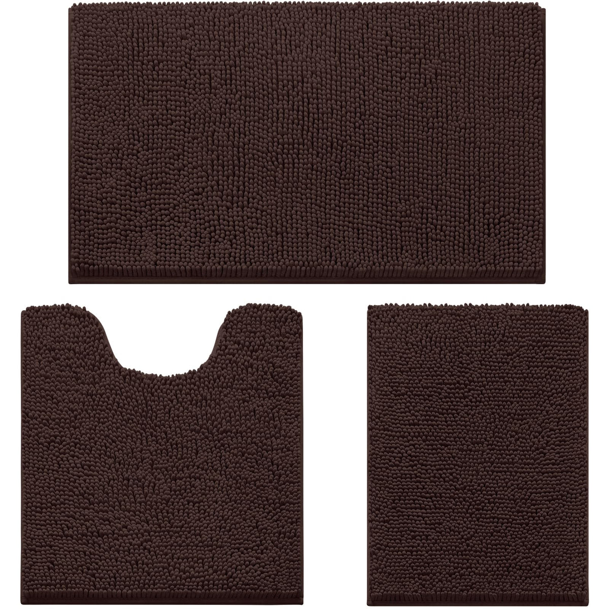 HOMEIDEAS Grey Chenille Bathroom Rugs Set of 3, Non Slip Bath Mat