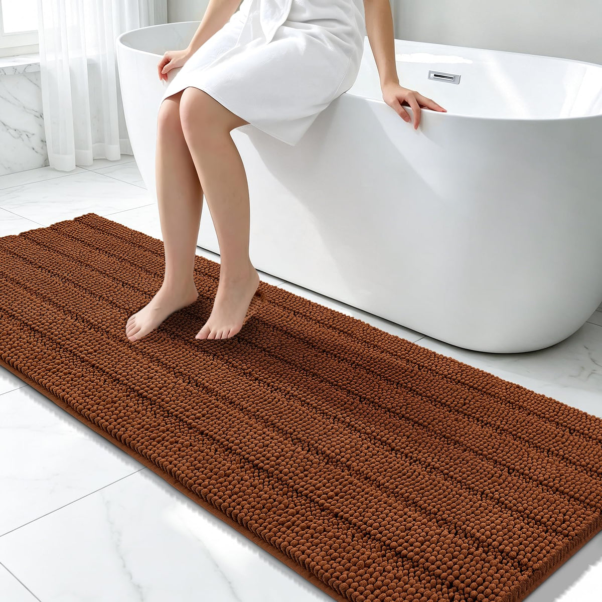 Bcoimo Small Bath Rug Mat,24x17 Chenille Non Slip Gray Bathroom Shower Mat