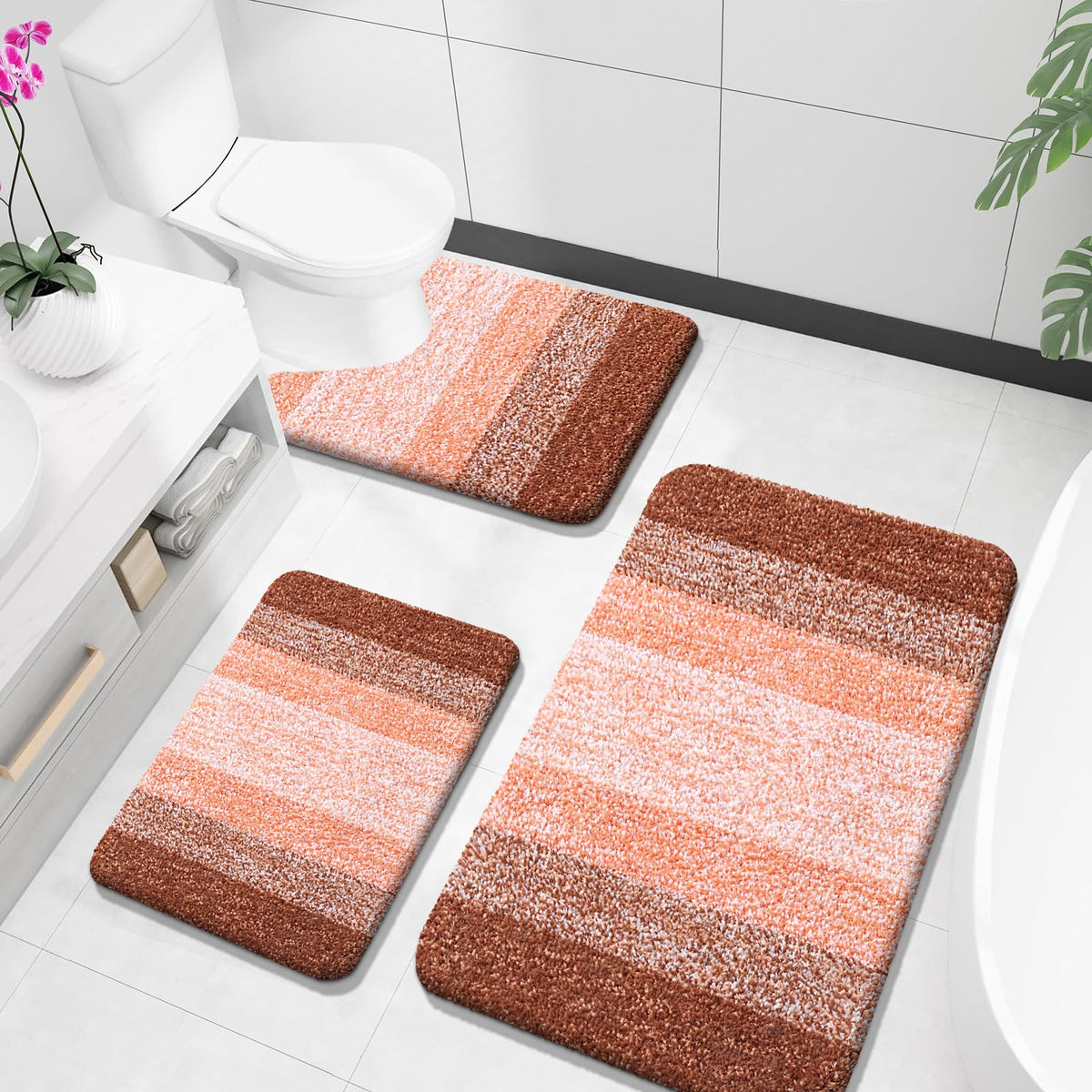 OLANLY Microfiber Bathroom Rugs Sets 3 Piece, Absorbent Bath Mats, Grey