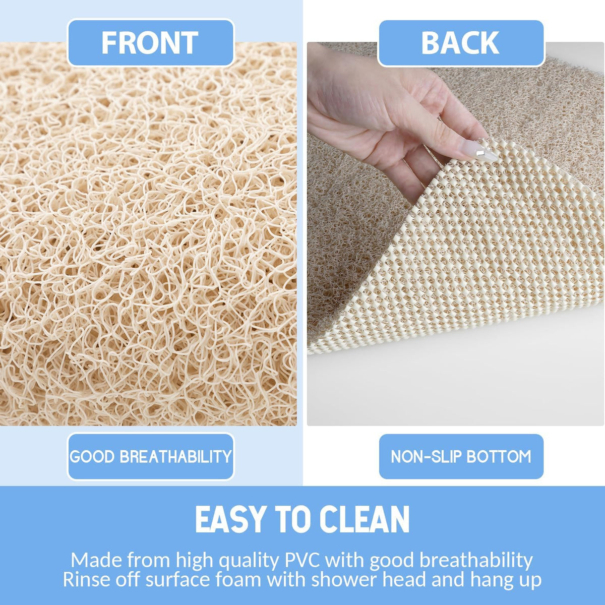 Hargiis Non Slip Bathtub Mat, Anti Slip Shower Mat, Fast Drying Bath Tub Mats, Foot Scrubber Mat, Anti Slip Mat for Tub, Floor, Bathroom, Home, Kitchen, Hotel (Beige 24"x16")