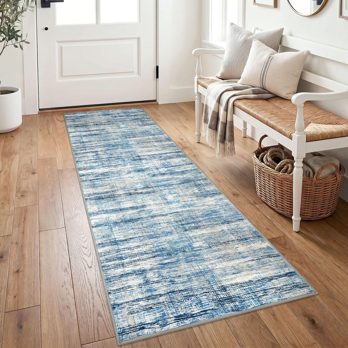 KOZYFLY Abstract Rugs for Entryway 2x3 Washable Small Area Rug Grey-Blue