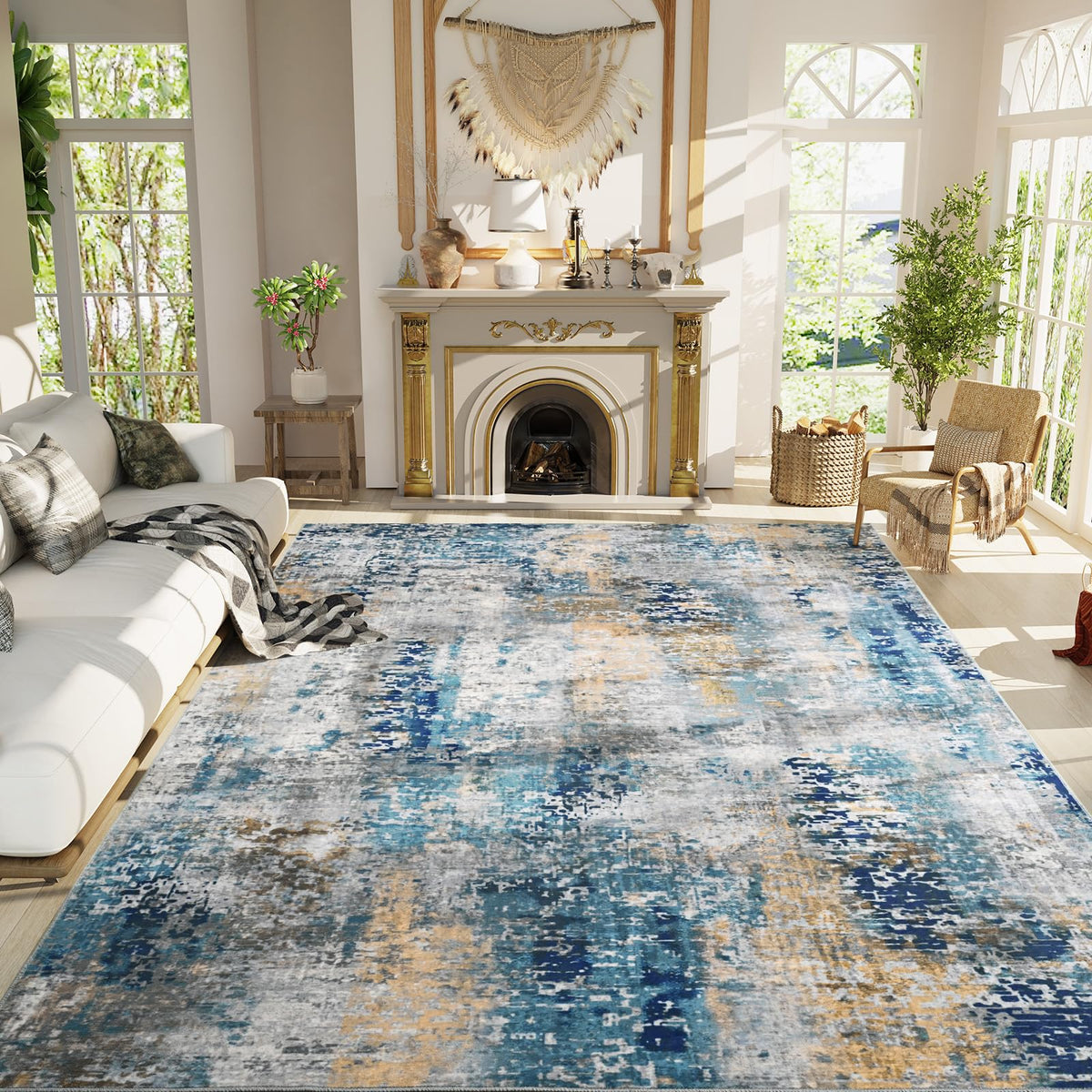 Ompaa 2x6 Rug Runners for Hallways Kitchen Runner Rug Non Slip Washable Grey Long Runner Rugs with Rubber Backing Soft Abstract Carpet Runner for Hallways, Kitchen, Bedroom, Bathroom, Entryway