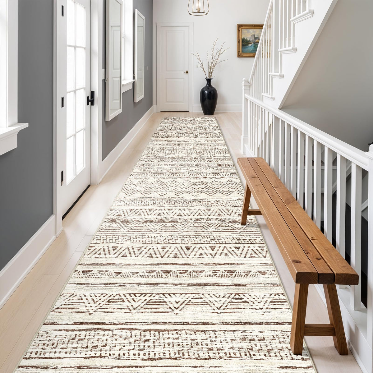 2x5 Runner Rug Washable Moroccan: Non Slip Kitchen Long Floor Mat Beige