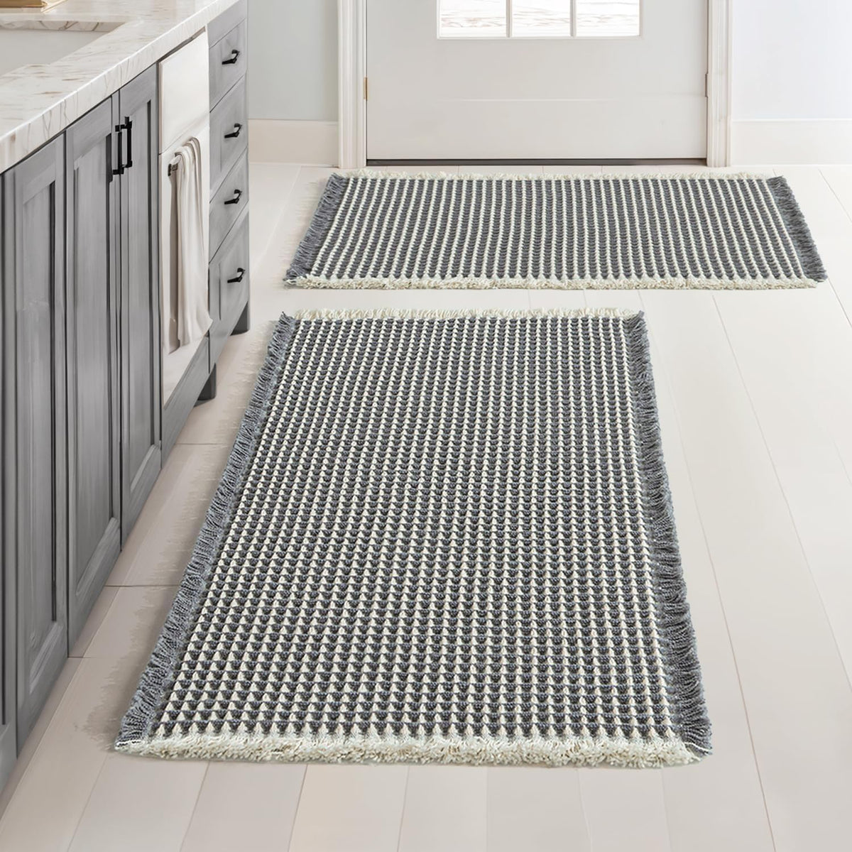 MIULEE Set of 2 Waffle Bathroom Rugs Boho Bath Mat Brown 18x30 Inch