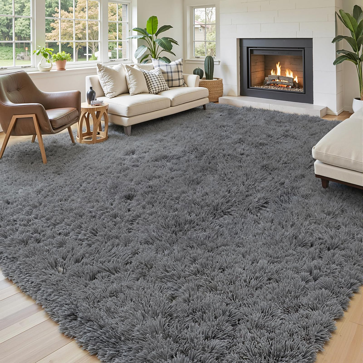 Small Shag Area Rug for Bedroom, 2x3 Cream Soft Plush Carpet