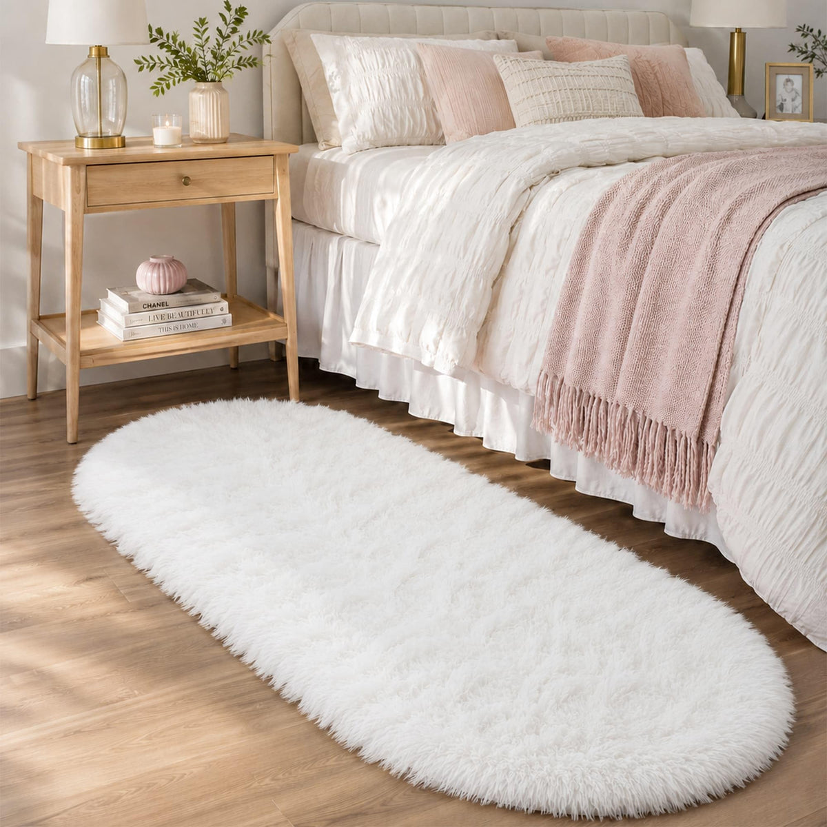 Baby Pink Fluffy Area Rug, Soft Washable, 2x5 Ft for Bedside