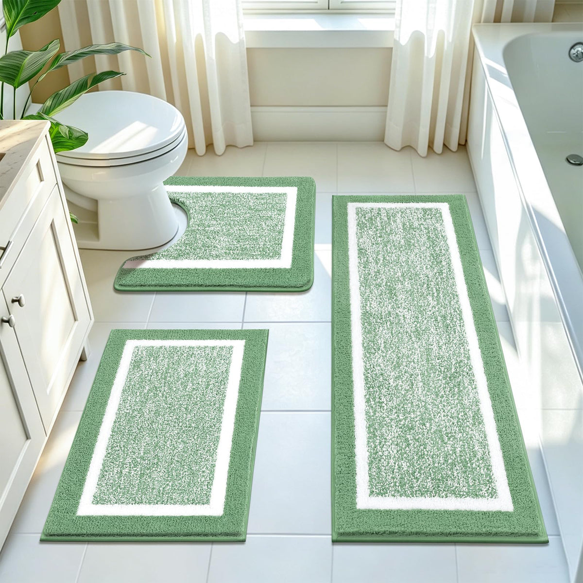 Pauwer Bathroom Rugs 3 Piece Set, Non Slip Washable Bath Mat, Dark Grey