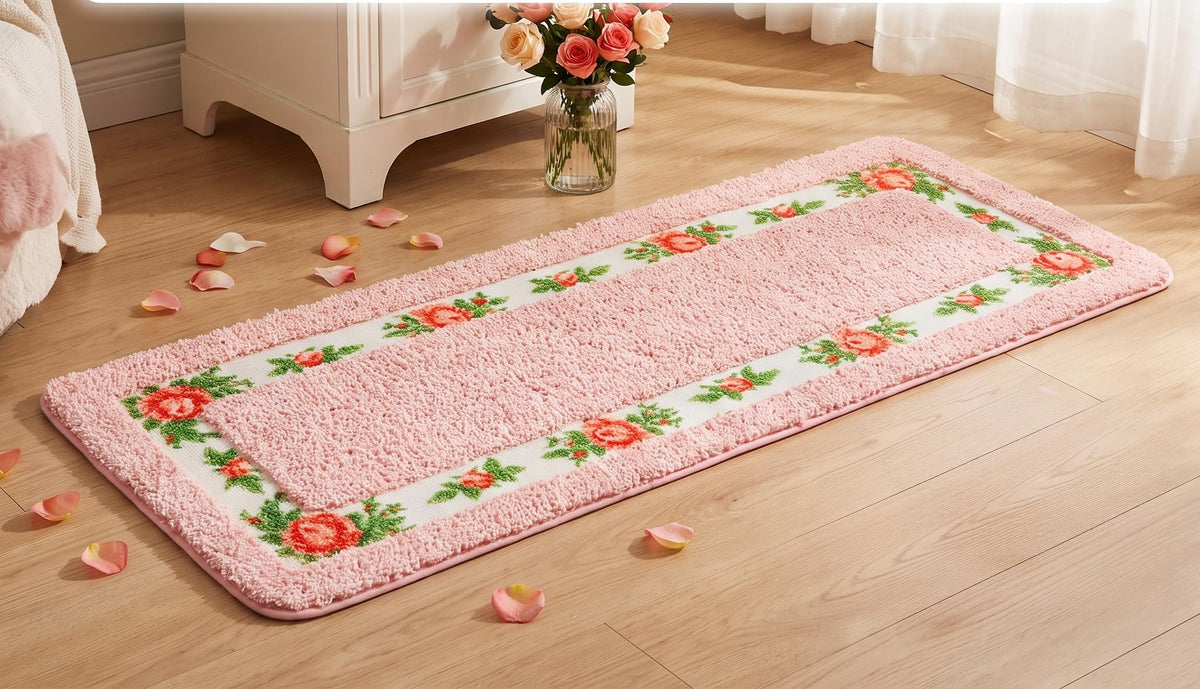 Stay Young Green Rose Area Rugs for Bathroom Bedroom 17.71 x 49.21 Inch