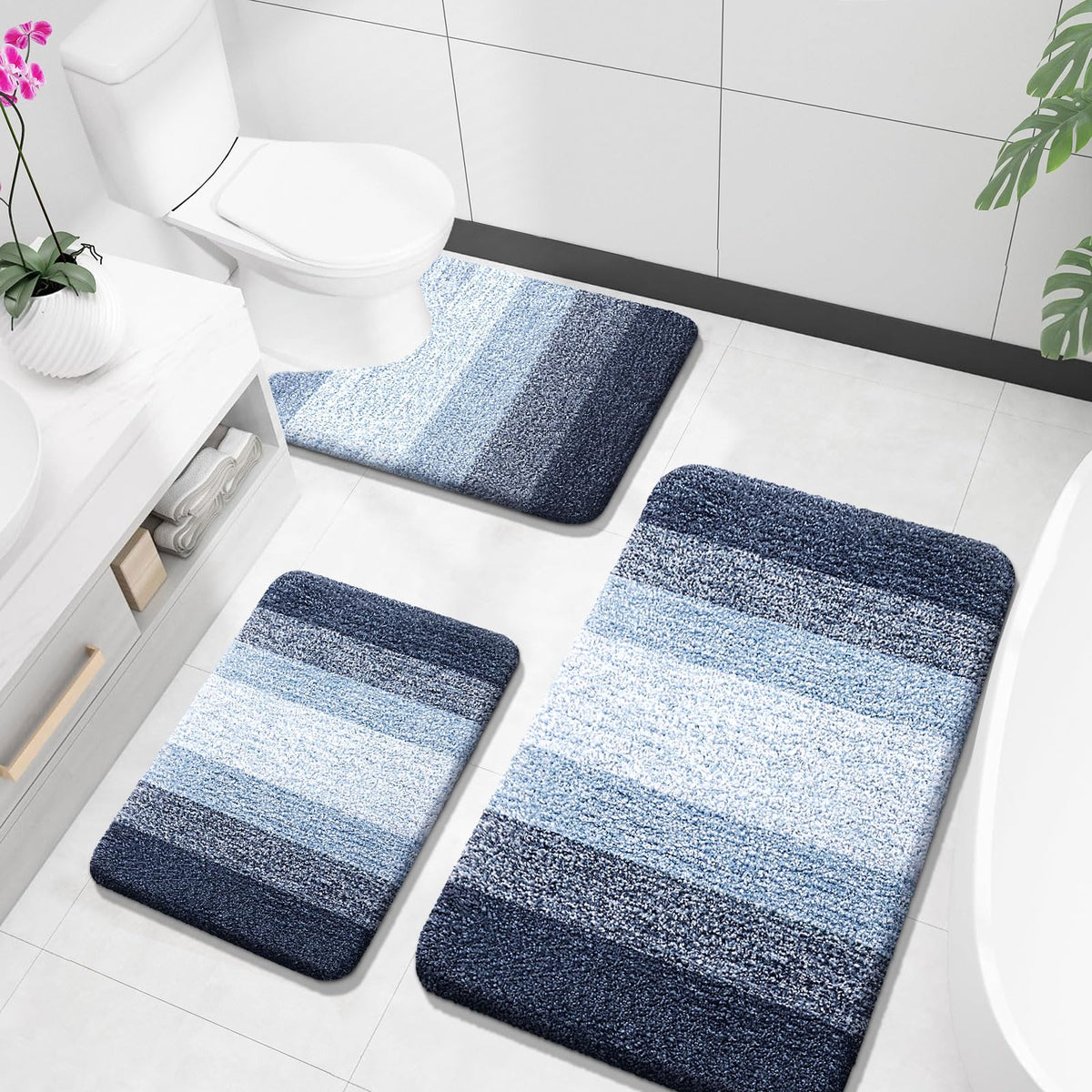 OLANLY Microfiber Bathroom Rugs Sets 3 Piece, Absorbent Bath Mats, Grey