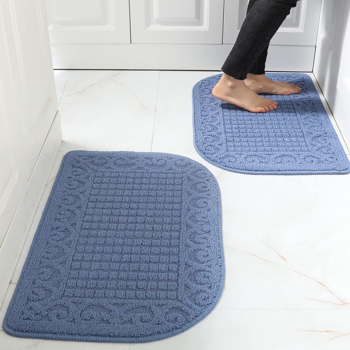 COSY HOMEER 27x18 Half Round Kitchen Rug,Non Slip Washable Mat,Burgundy 1PC