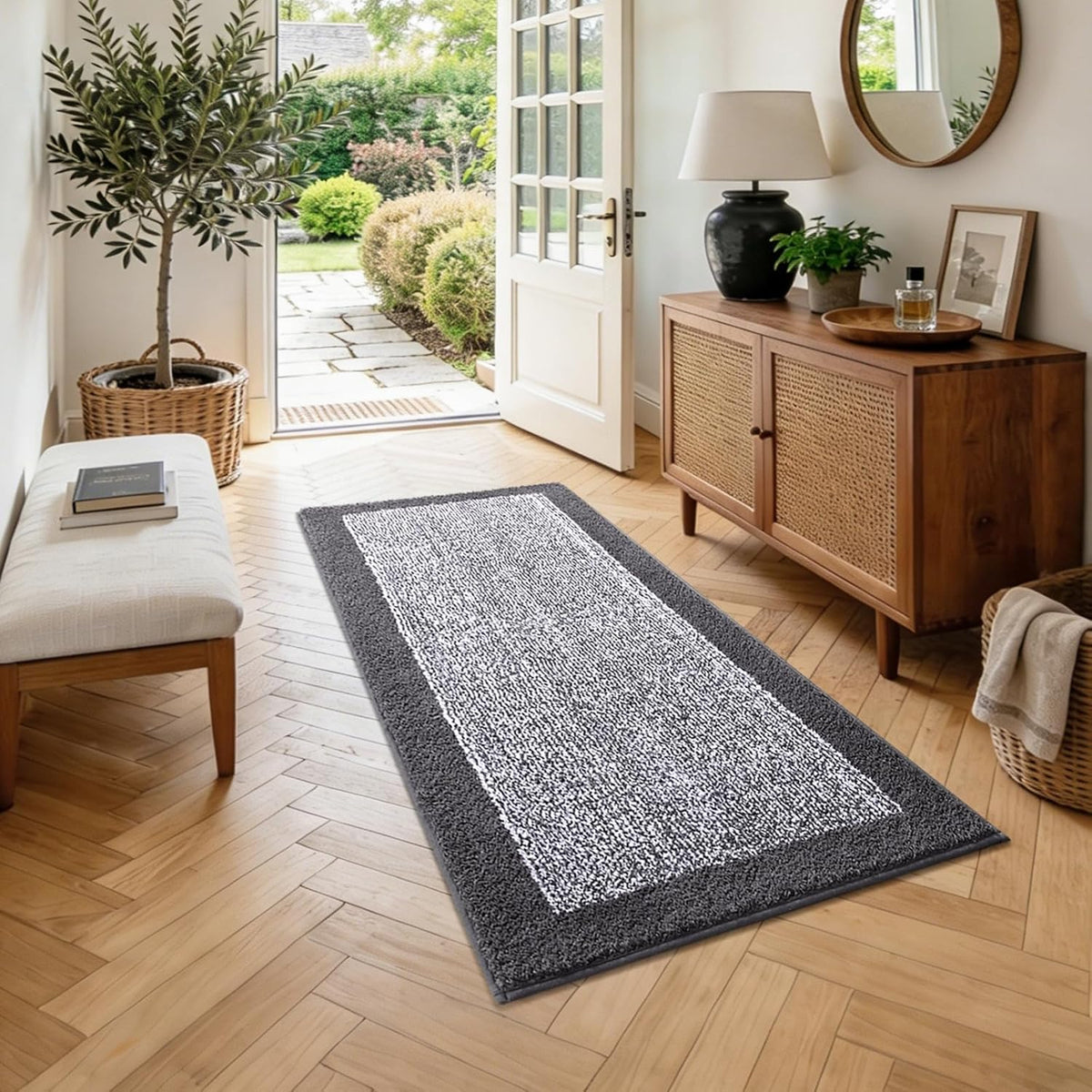 Long 2x4 Ft (48''x24'') Bathroom Rugs, Non Slip Washable Bath Mat Grey