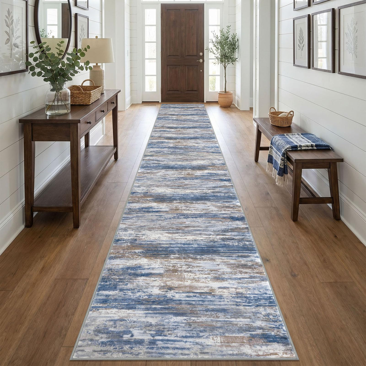 KOZYFLY Abstract Entryway Rug 2x3 Washable Door Mat Indoor Blue Beige