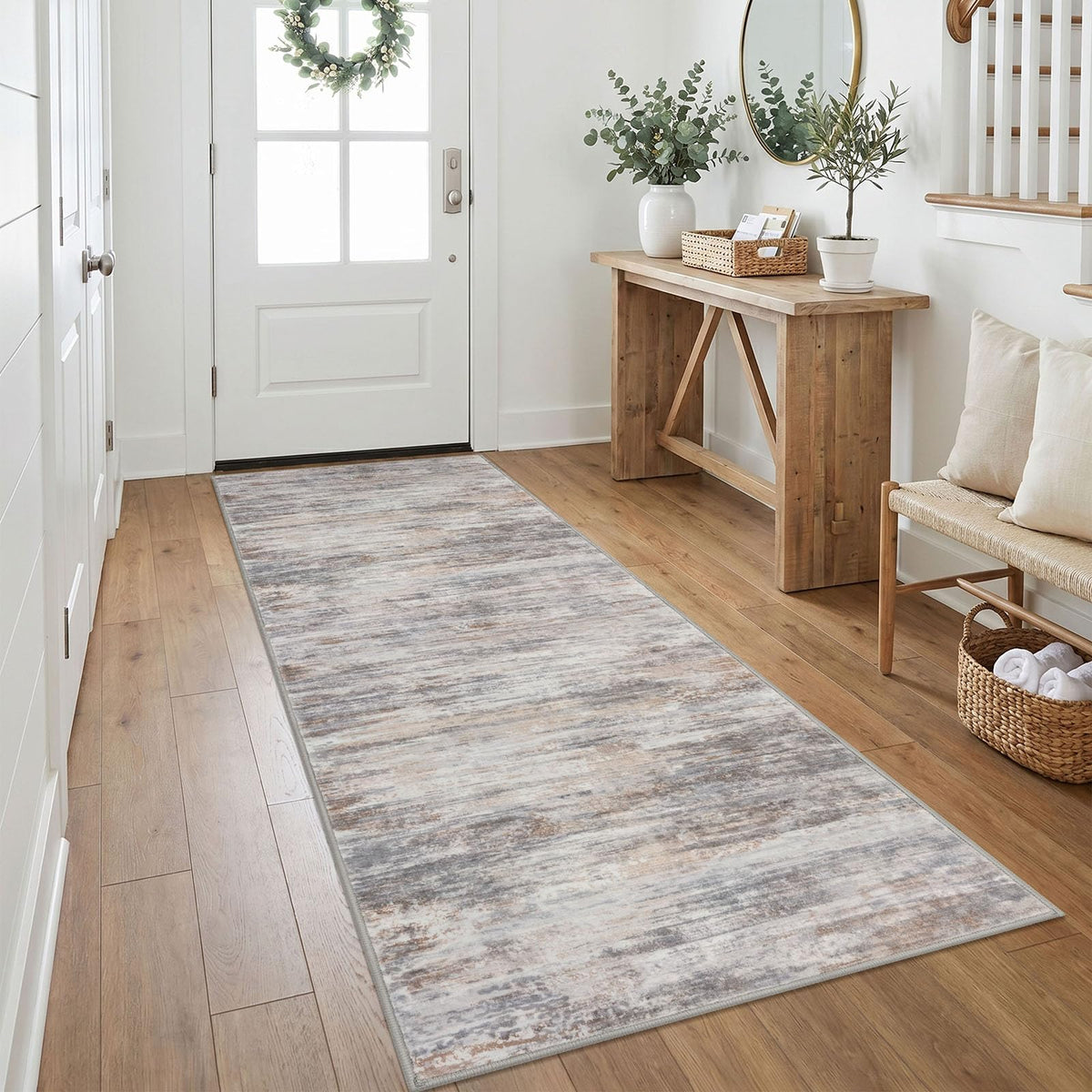 KOZYFLY Abstract Entryway Rug 2x3 Washable Door Mat Indoor Blue Beige