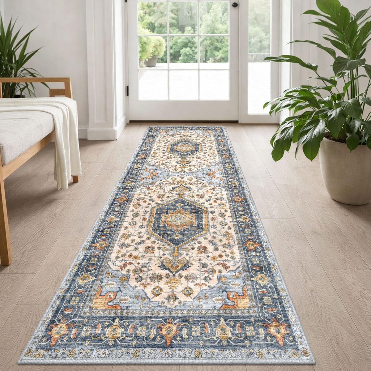 KUTA Entryway Rugs Indoor Washable Small Area Rug 2x3 Blue Entrance Carpet