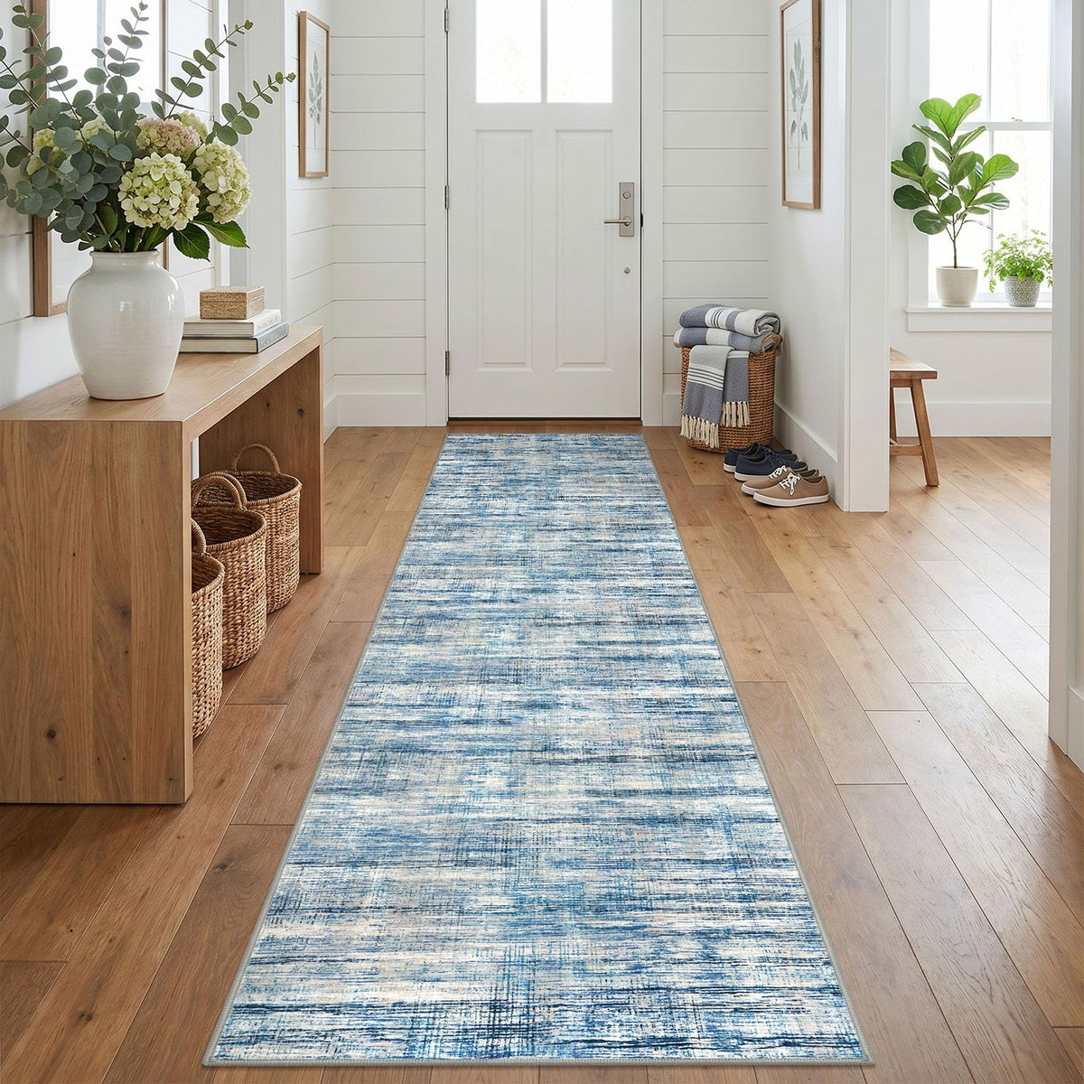 KOZYFLY Abstract Entryway Rug 2x3 Washable Door Mat Indoor Blue Beige