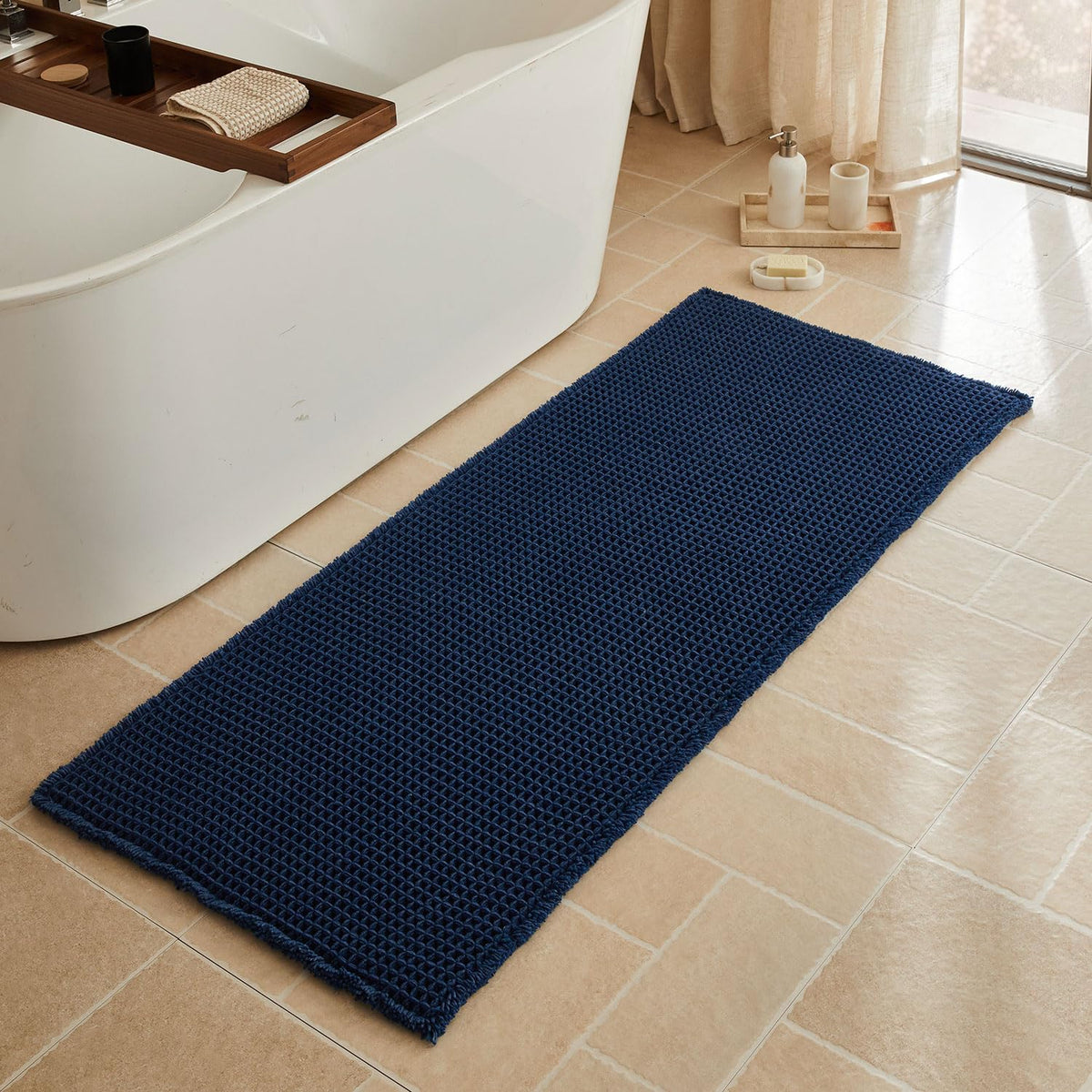 Triohero Waffle Bath Mat, Small Boho Bathroom Rugs Non Slip, 16x24 Khaki