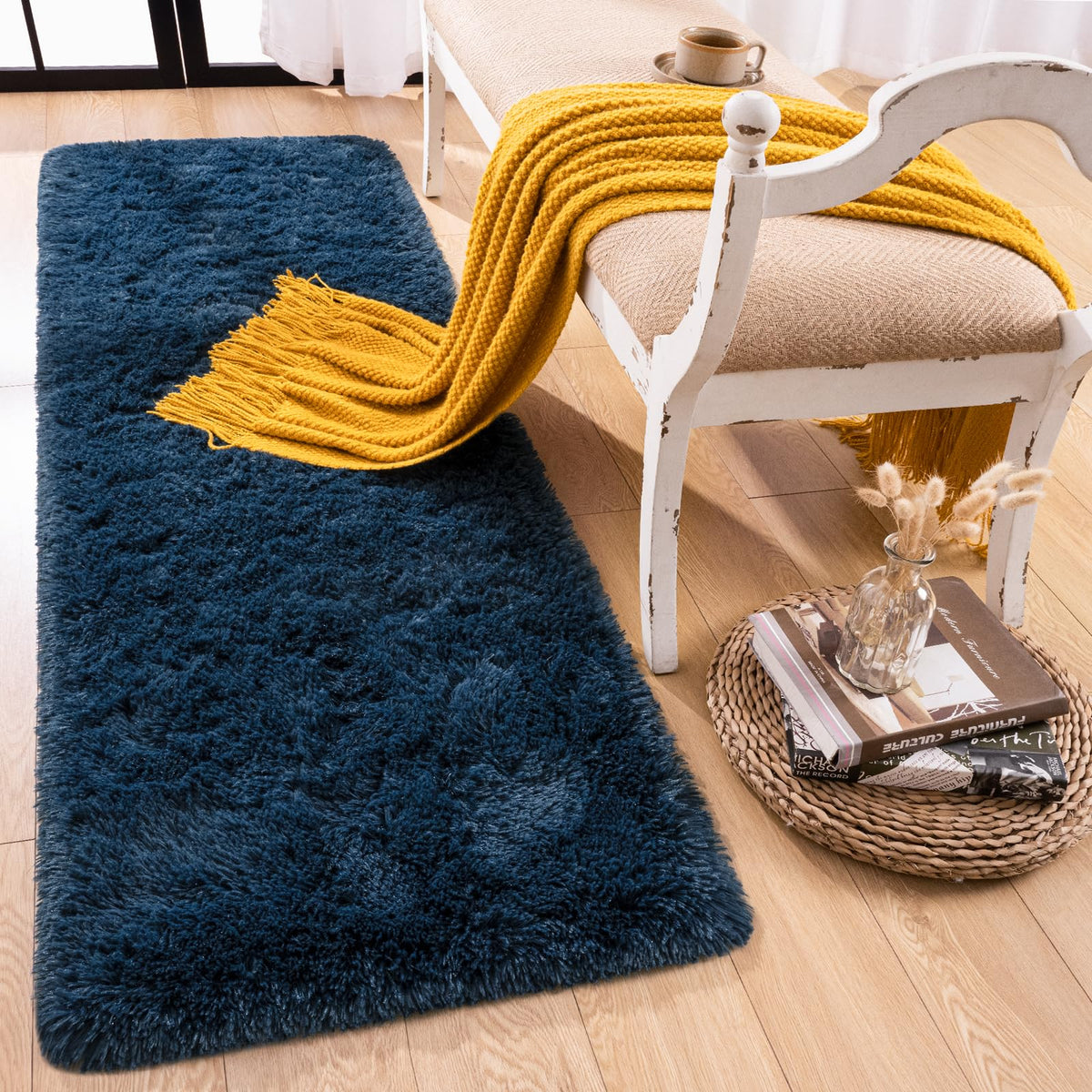 Runner Rug for Bedroom, 2x6 Soft Shag Fluffy Area Rugs for Girls Boy's Room, Plush Shaggy Carpet with Non-Slip Bottom for Living Room Dorm, Olive Green