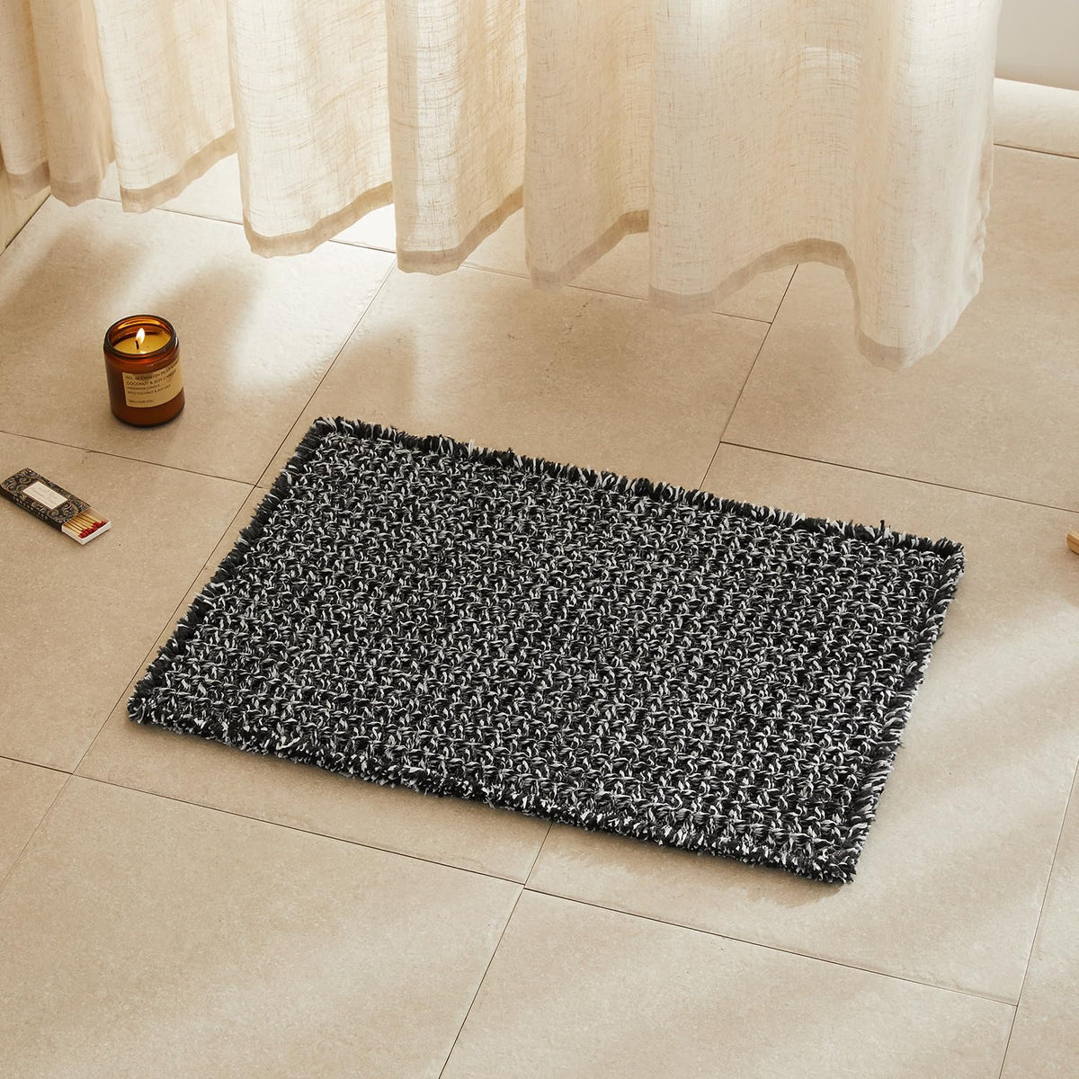 TYUU Waffle Bath Mat, Boho Bathroom Rugs Non Slip Washable, 30x20 Khaki