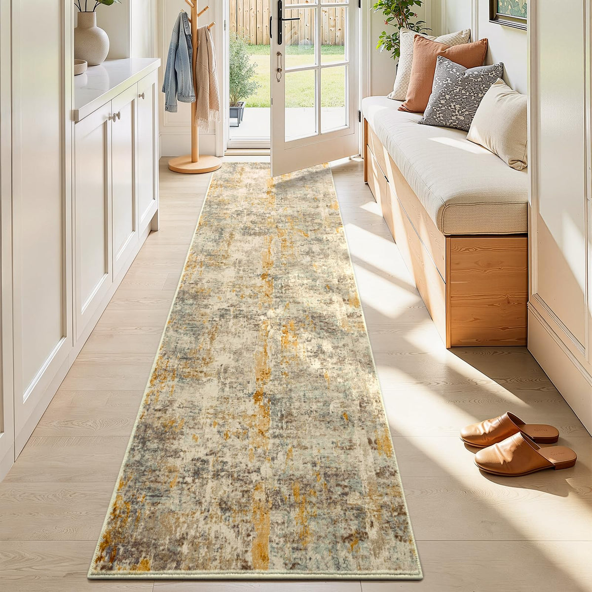 Ompaa 2x6 Rug Runners for Hallways Kitchen Runner Rug Non Slip Washable Grey Long Runner Rugs with Rubber Backing Soft Abstract Carpet Runner for Hallways, Kitchen, Bedroom, Bathroom, Entryway