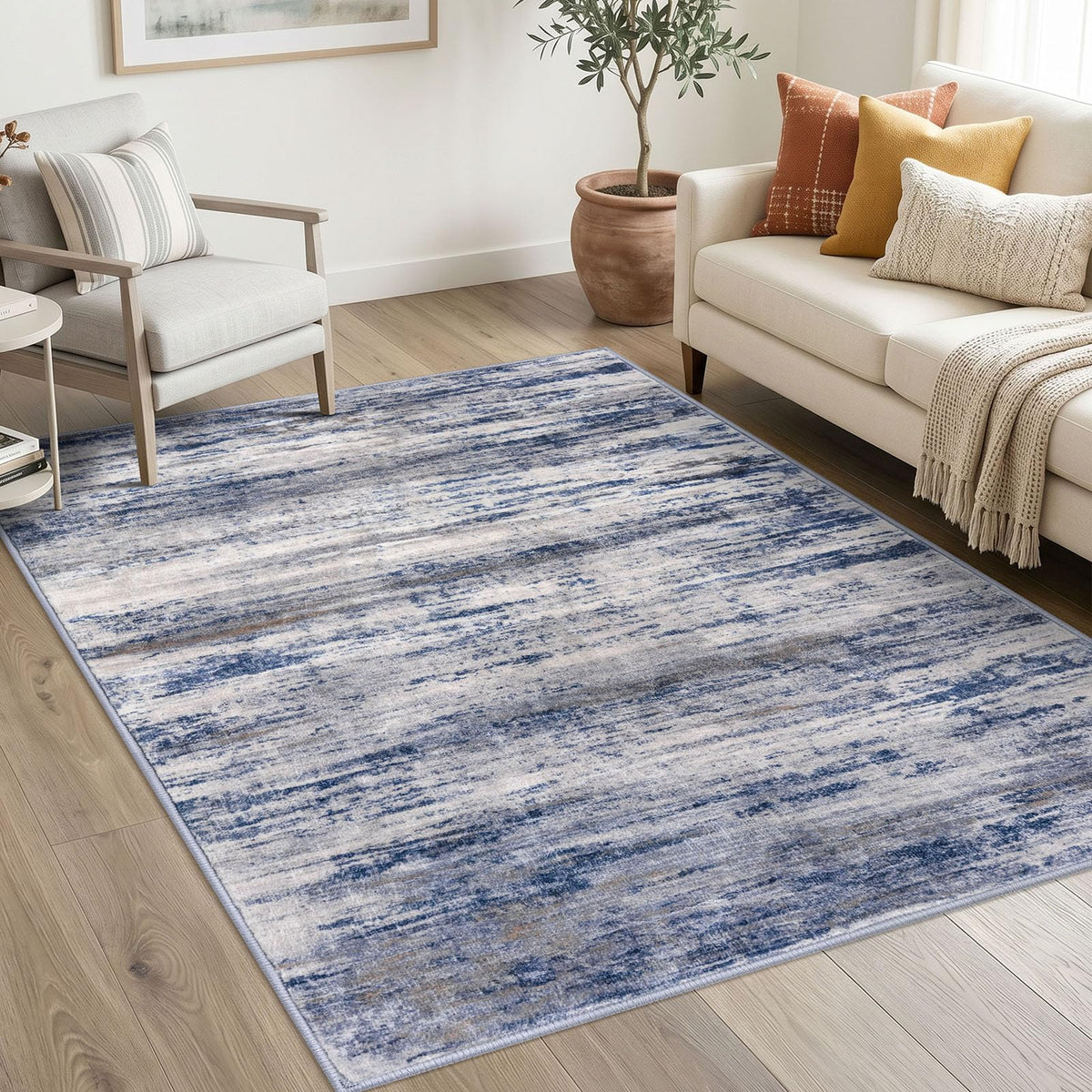 KOZYFLY Abstract Entryway Rug 2x3 Washable Door Mat Indoor Blue Beige