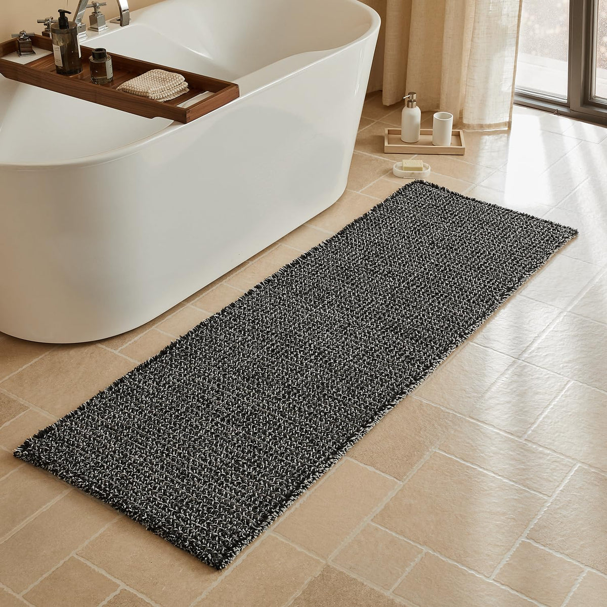 Triohero Waffle Bath Mat, Small Boho Bathroom Rugs Non Slip, 16x24 Khaki