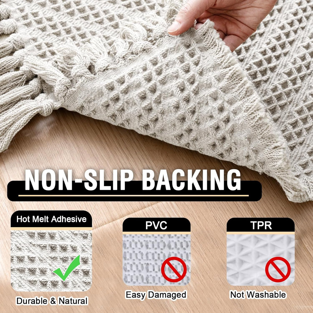 H.VERSAILTEX Waffle Bath Mat Super Absorbent Boho Bath Mat Non Slip Bath Rugs for Bathroom Floor Machine Washable Dry Fast Bathroom Rugs with Tassels, 24" x 36", Ivory White