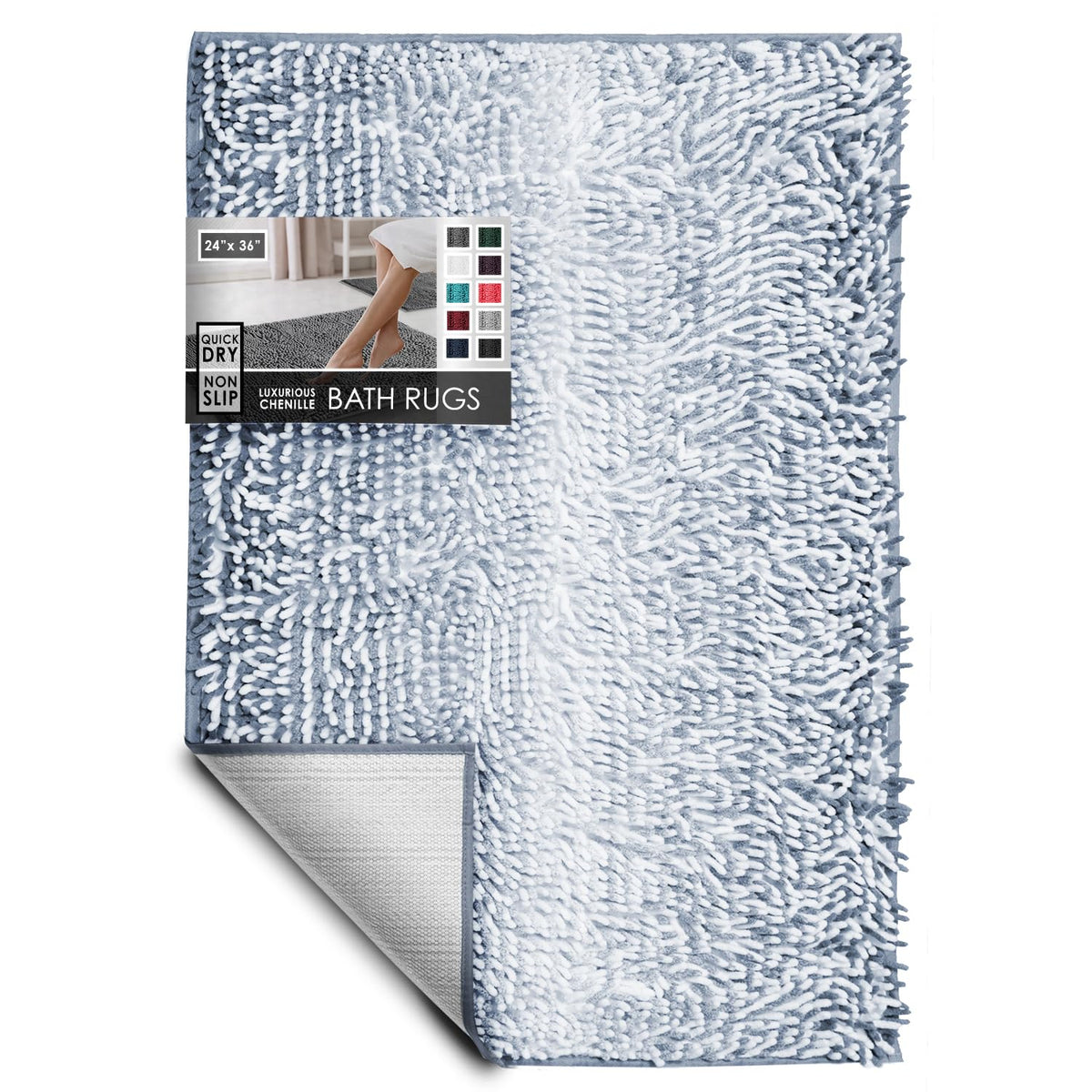 Hearth & Harbor Bathroom Rugs, Chenille Bath Mat - Machine Washable Bath Mats for Bathroom Non-Slip Backing Rubber, Quick Dry Bathroom Mat, 17 x 24 + 20 x 32 - Hunter Green
