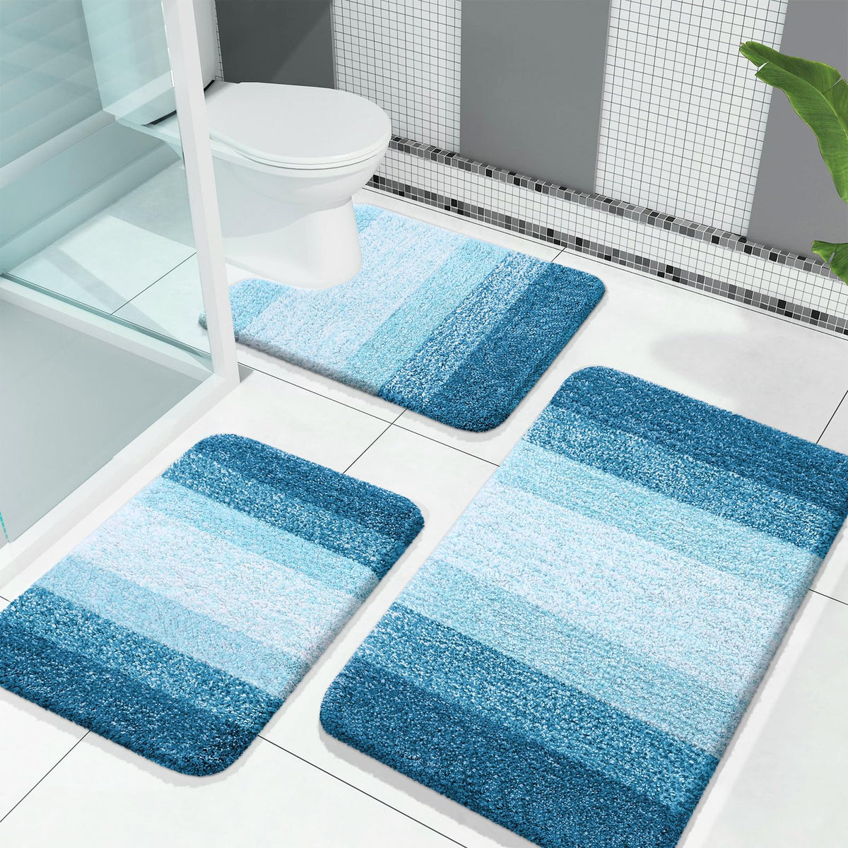 OLANLY Microfiber Bathroom Rugs Sets 3 Piece, Absorbent Bath Mats, Grey