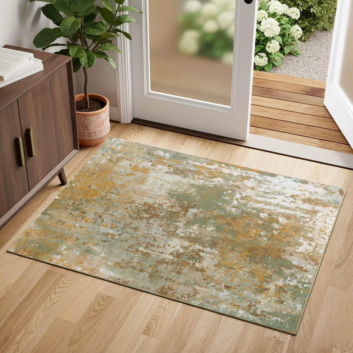 Entryway Rug 2x3 Grey Door Mat Indoor Entrance 24x36, Washable Small Throw Rugs for Kitchen Floor, Entry, Front Door, Bedroom Bedside, Non-Slip Low Pile Stain & Fade Resistant, Abstract Gray