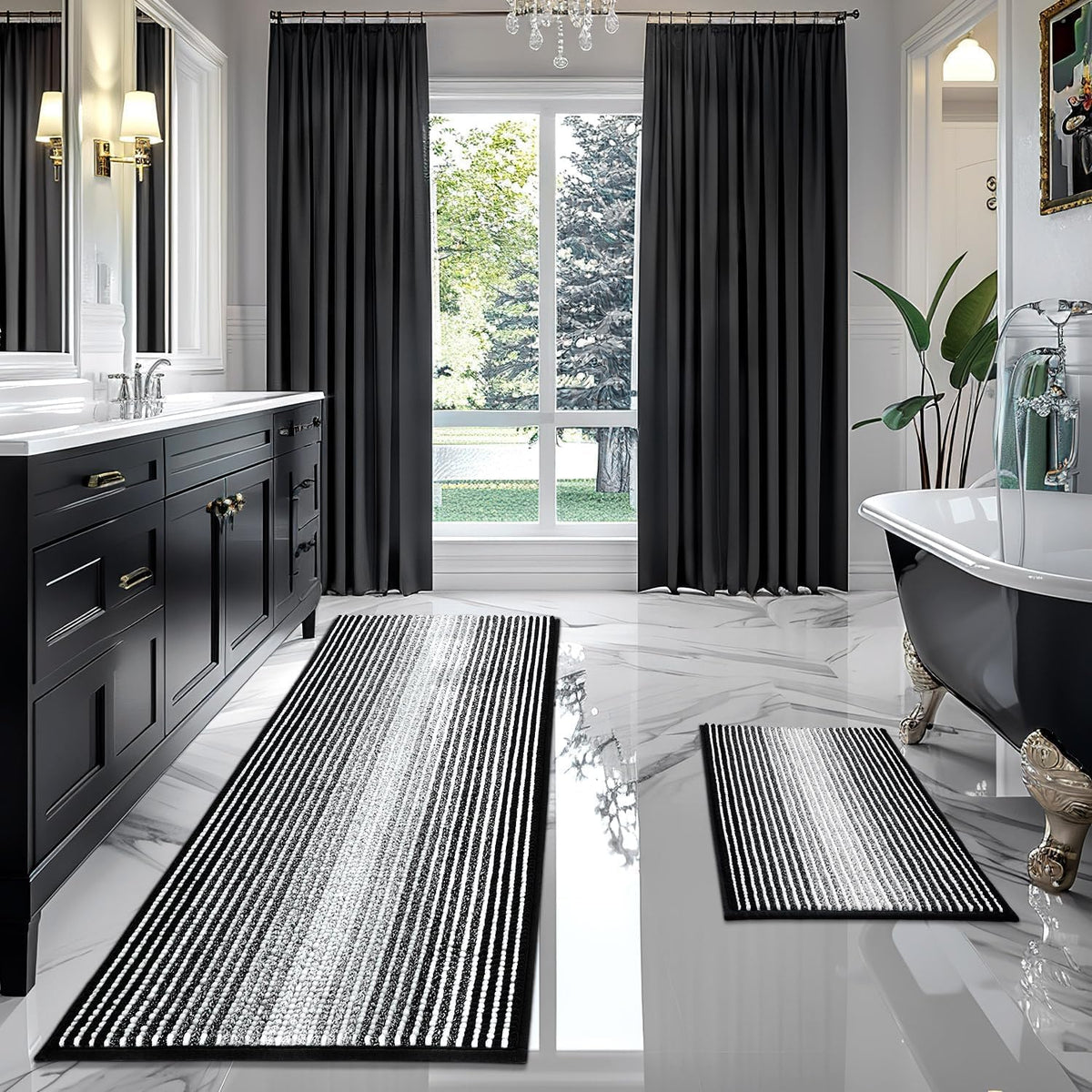 BSICPRO Bathroom Rugs Sets 2 Piece, Non Slip Striped Bath Mats, Sage