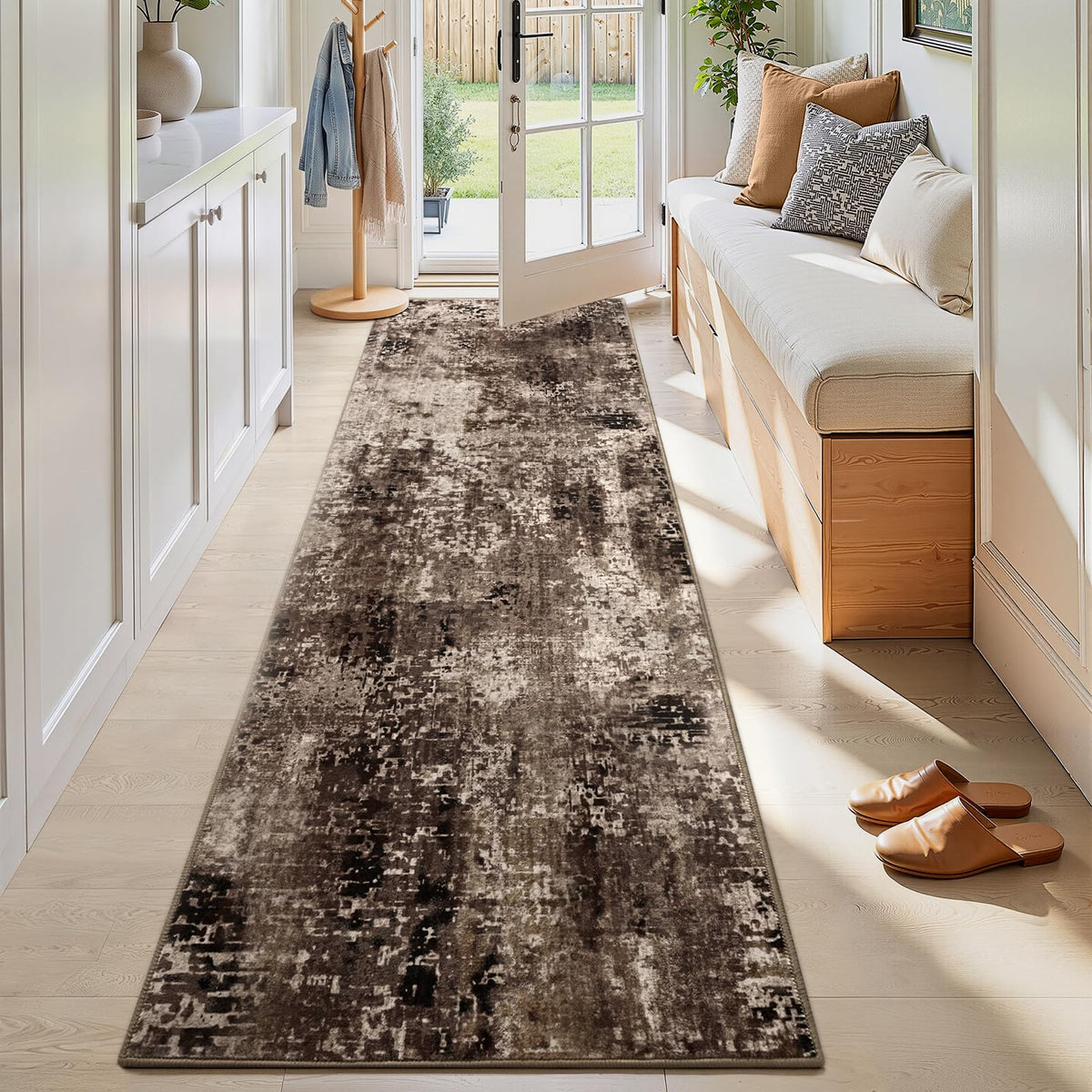 Ompaa 2x6 Rug Runners for Hallways Kitchen Runner Rug Non Slip Washable Grey Long Runner Rugs with Rubber Backing Soft Abstract Carpet Runner for Hallways, Kitchen, Bedroom, Bathroom, Entryway