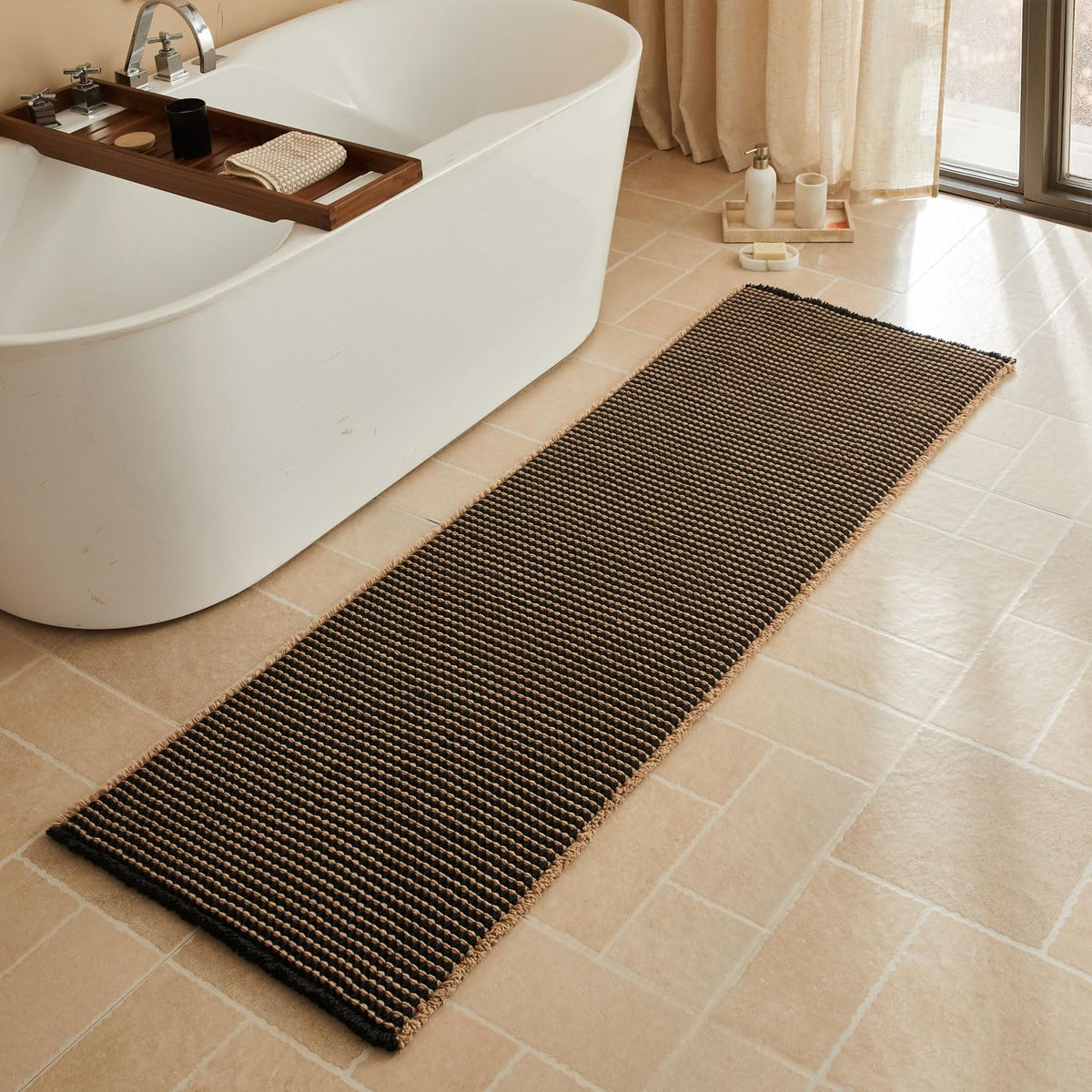 Triohero Waffle Bath Mat, Small Boho Bathroom Rugs Non Slip, 16x24 Khaki
