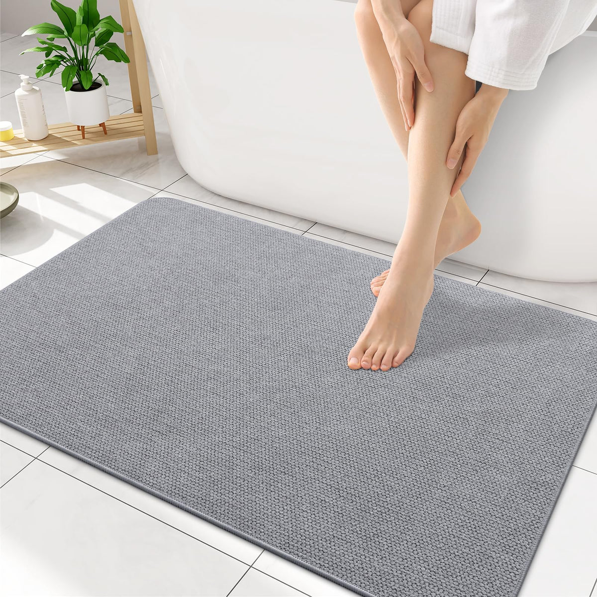 Smiry Ultra Thin Bath Mat 30X20, Non Slip Rubber Washable Bathroom Rugs