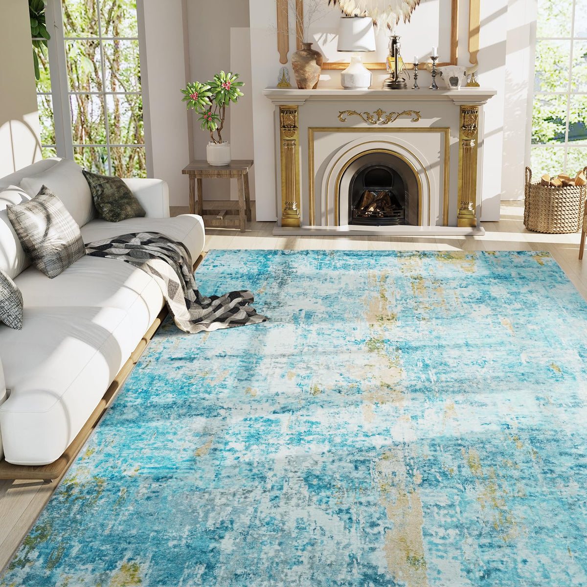 Ompaa 2x6 Rug Runners for Hallways Kitchen Runner Rug Non Slip Washable Grey Long Runner Rugs with Rubber Backing Soft Abstract Carpet Runner for Hallways, Kitchen, Bedroom, Bathroom, Entryway