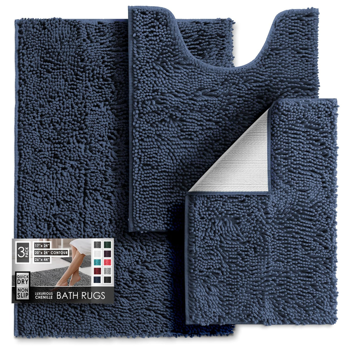Hearth & Harbor Bathroom Rugs, Chenille Bath Mat - Machine Washable Bath Mats for Bathroom Non-Slip Backing Rubber, Quick Dry Bathroom Mat, 17 x 24 + 20 x 32 - Hunter Green