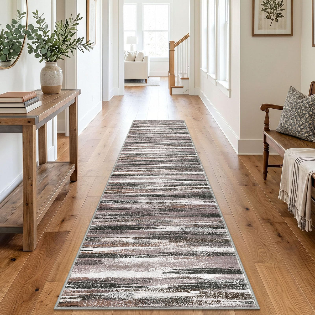 Lansny Abstract Washable 2x6 Runner Rug Non Slip Runners for Hallway