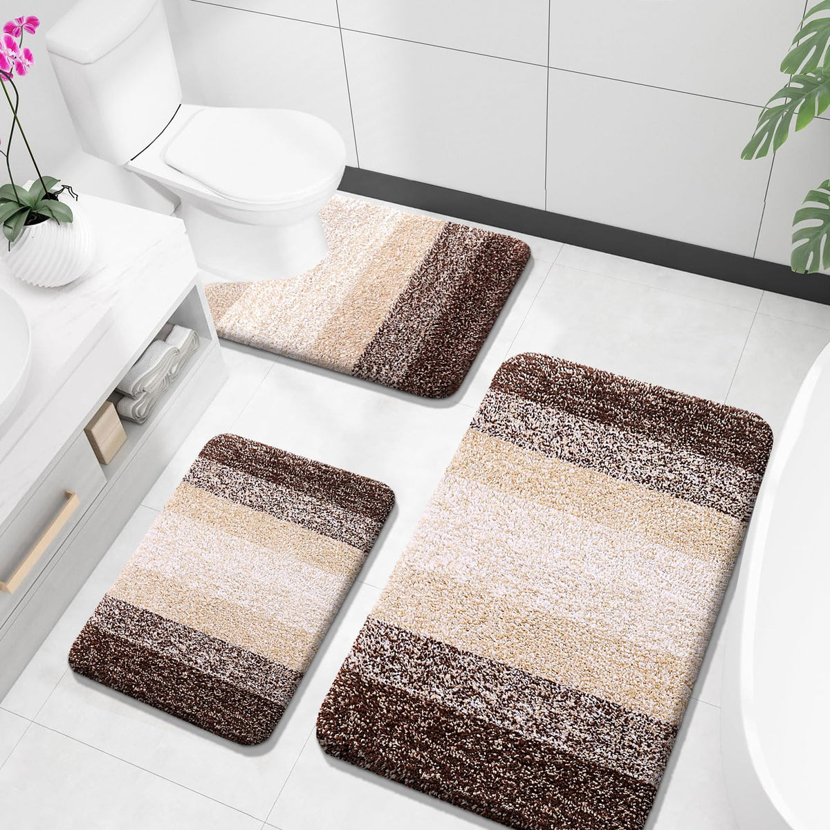 OLANLY Microfiber Bathroom Rugs Sets 3 Piece, Absorbent Bath Mats, Grey