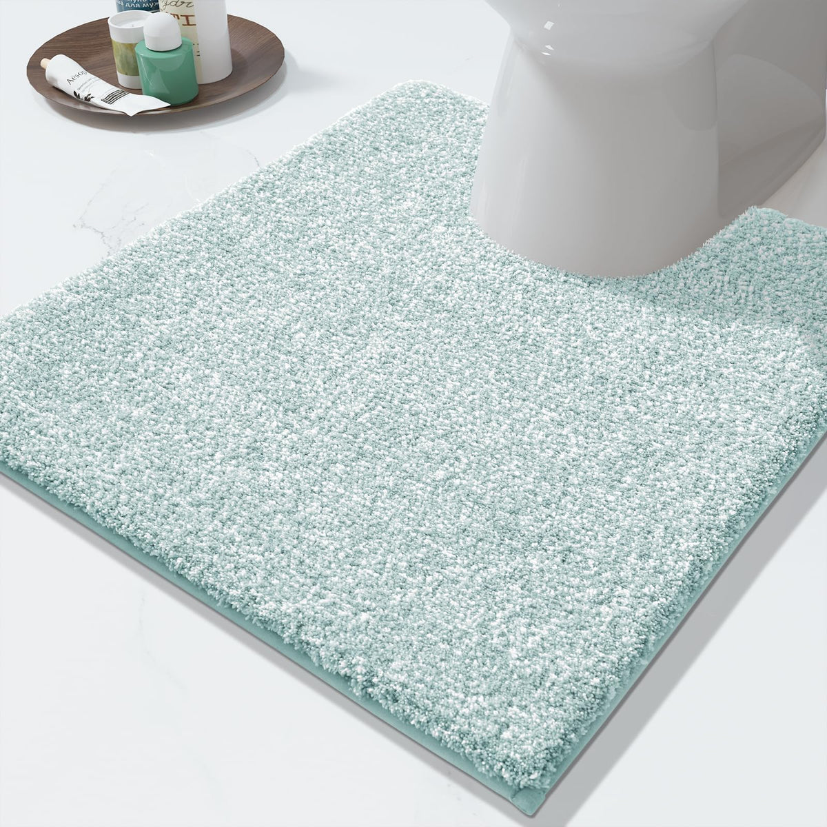 Yimobra Non Slip Machine Washable Bathroom Rug 24x17 Light Beige and White