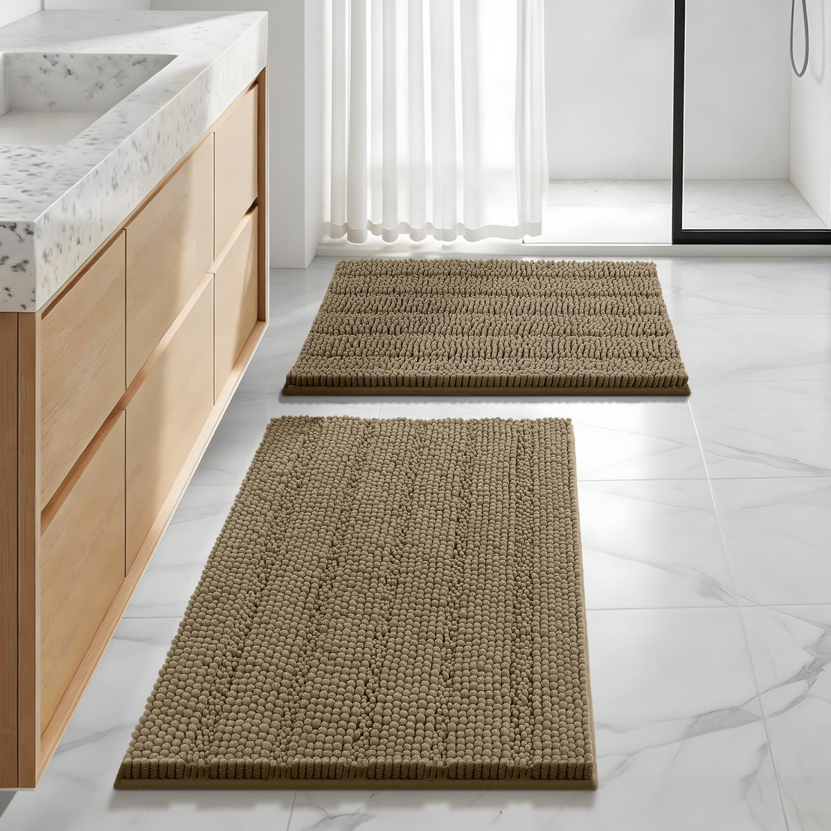Bcoimo Small Bath Rug Mat,24x17 Chenille Non Slip Gray Bathroom Shower Mat