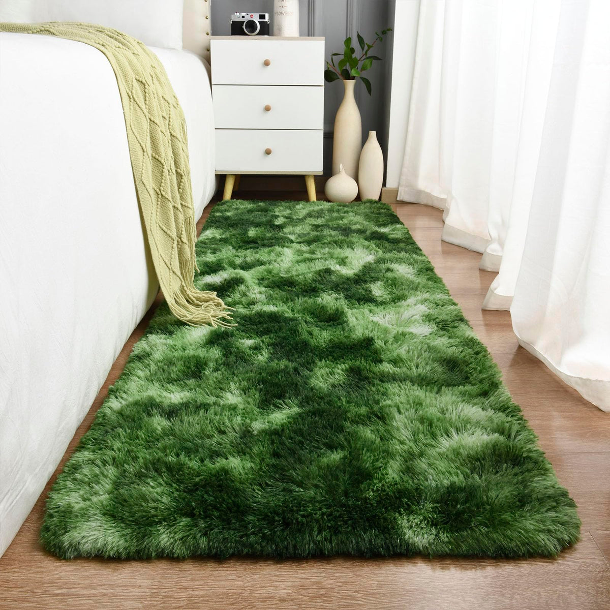 Sage Green Runner Area Rugs for Bedroom Living Room, 2x6 Feet Fluffy Bedside Rugs, Soft Shaggy Carpet Rug for Kids Room Nursery, Furry Rugs for Girls Boys Dorm Room Home Decor