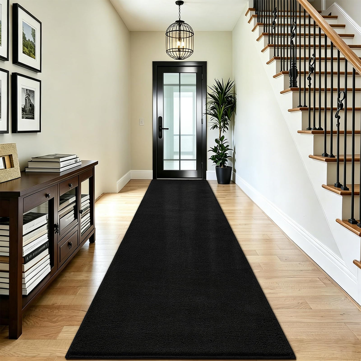 Vasofe Black Hallway Runner Rug, 2x6 Non Slip Runners, Washable Bedroom Rug