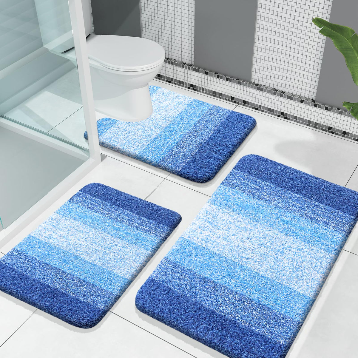 OLANLY Microfiber Bathroom Rugs Sets 3 Piece, Absorbent Bath Mats, Grey