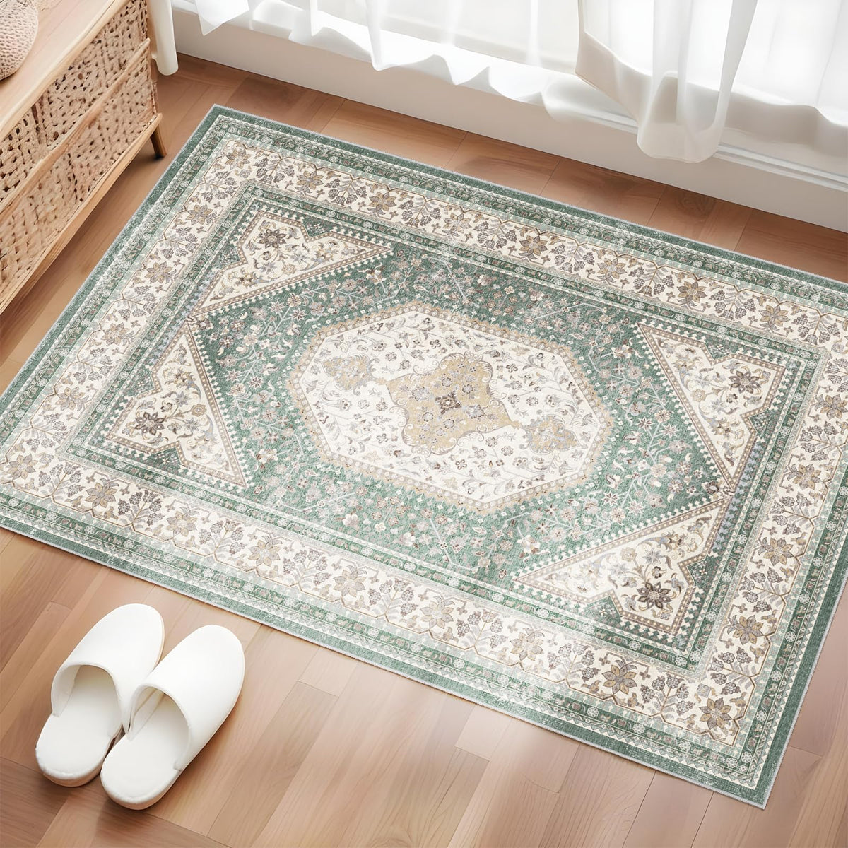2x3 Washable Entryway Area Rug - Non-Slip Boho Throw Rugs Beige Gray